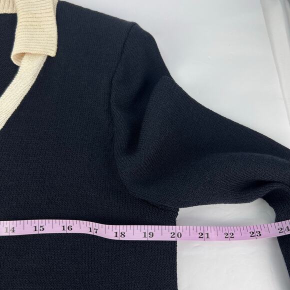 St John Sport Wool SANTANA Knit Black Cream Texture Button Front Long Cardigan M - Picture 11 of 13